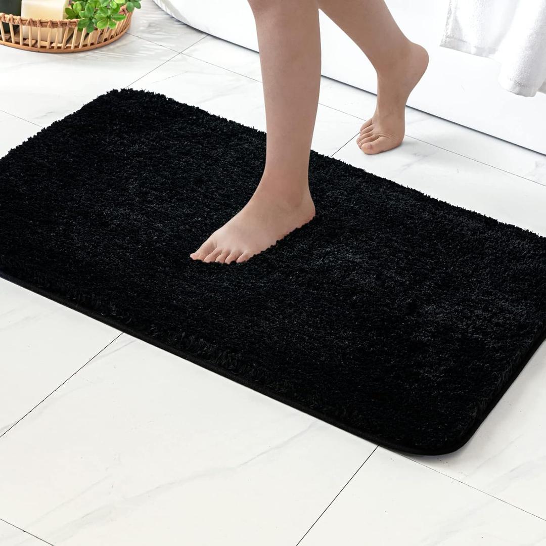 MIULEE Black Bathroom Rug Piece, Non Slip Bath Mat with Absorbent Microfiber, Ultra Soft Thick Rugs for Bathroom Floor Tub Shower, Machine Washable (24 x 36 Inches)