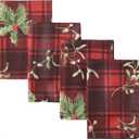 Newbridge Christmas Red Spruce Plaid Set of 4 Fabric Napkins  Holly, Pinecones & Evergreen Winter Print, Soil Resistant No-Iron Holiday Table Linens
