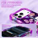 LONTECT for iPhone 17 Pro Case Shockproof 3 in 1 Heavy Duty Rugged Hybrid Sturdy High Impact Drop Protective Cover Flower Case for Apple iPhone 17 Pro 2025, Glow in The Dark Aubergine