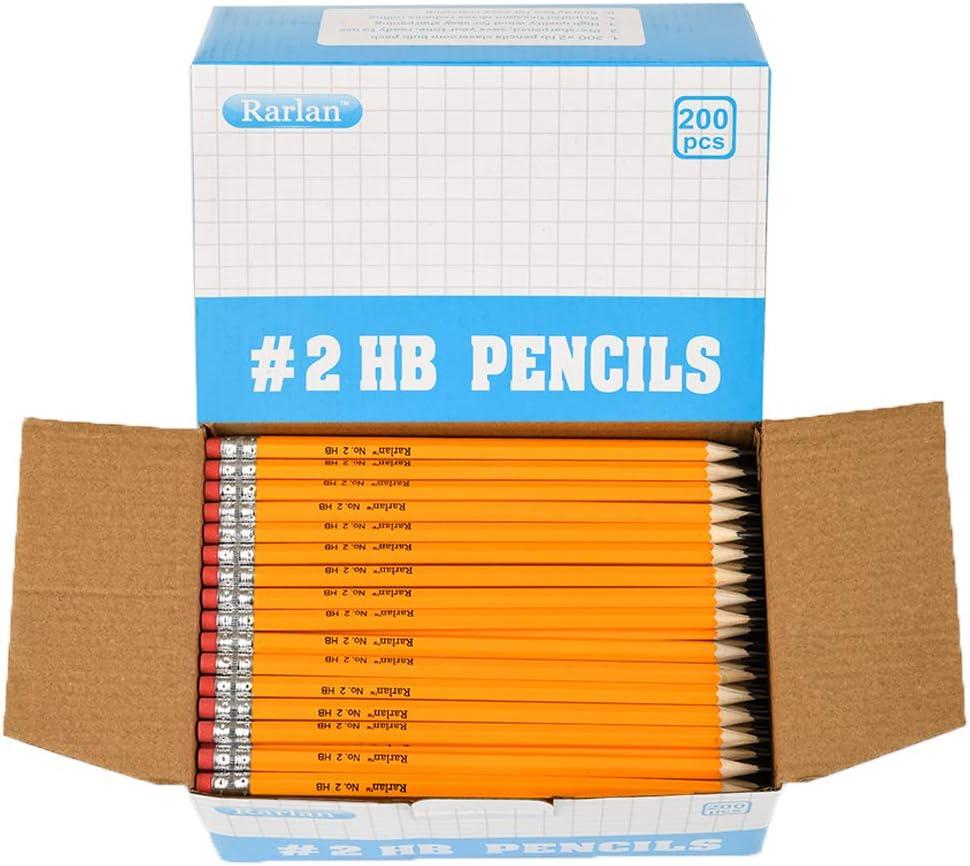 Rarlan Wood-Cased #2 HB Pencils, Pre-sharpened, 200 Count Bulk Pack