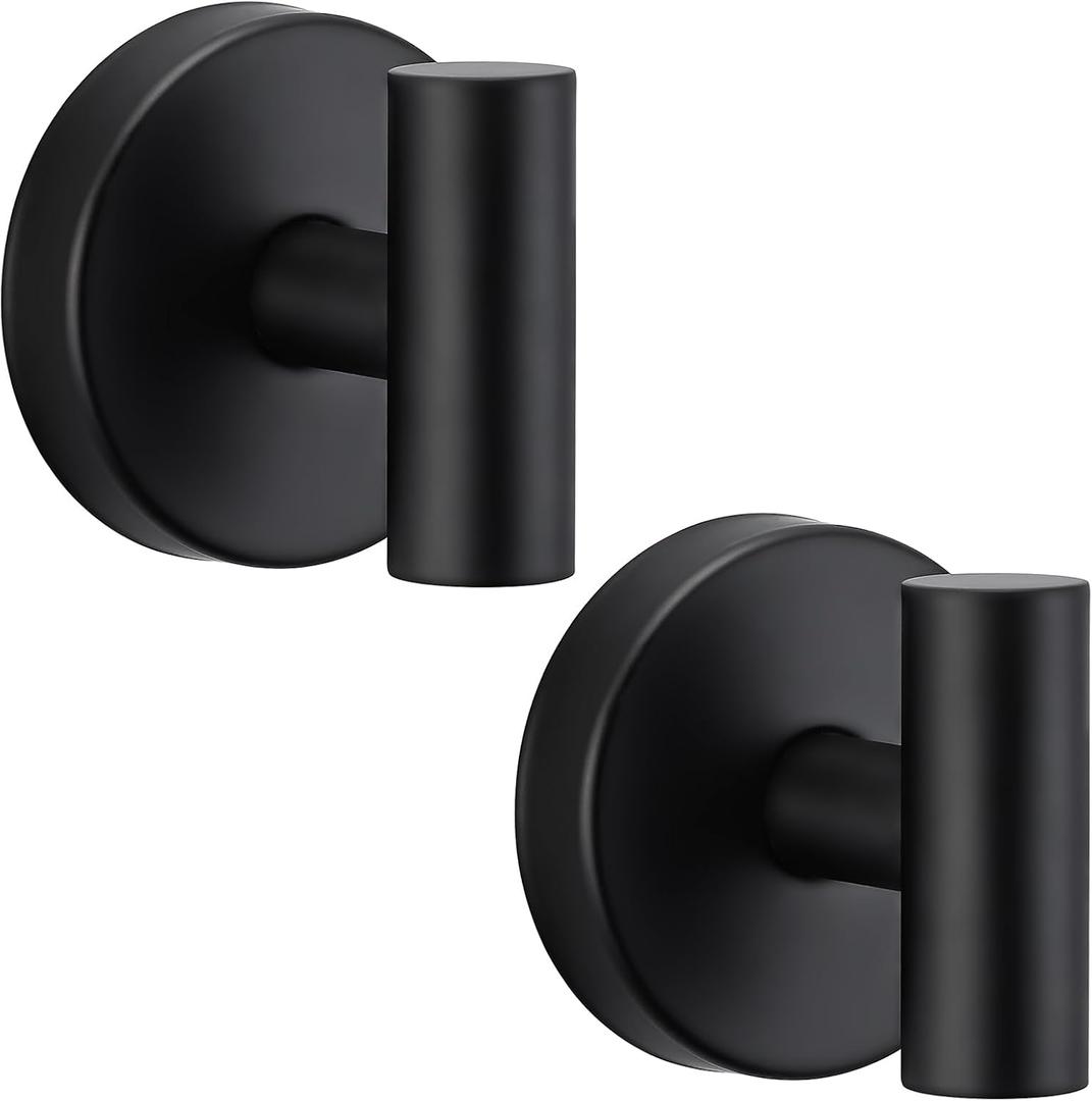 Suction Cup Hooks No Drill Stainless Steel Shower Hooks Towel Hook Robe Hook Heavy Duty on Smooth and Non-Porous Surfaces in Bathrooms Kitchen Bedroom (2, Matte Black)
