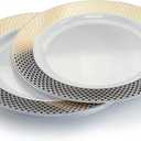 " OCCASIONS" 40 PACK, Extra Heavyweight Disposable Wedding Party Plastic Plates/Chargers/Serving Tray (Extra Large Dinner Plate/Charger, Celebration White/Gold) …