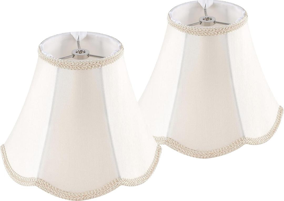 GOSO 4"8" 6.4" Spider Small Scalloped Lamp Shades Cream Modern, Replacement Lampshades for Table Lamps/Wall Lamp & Chandelier, Natural Faux Silk Shade for Bedroom/Dining Room (2 Pack)