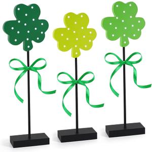 3 Pieces St. Patrick's Day Decorations Green Lucky Tiered Tray Decor, St. Patrick's Table Tray Decor Shamrock Wooden Set, Irish-Themed Shamrock Decor, Shamrocks for Home Decor