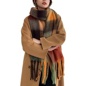 Wander Agio Winter Women Warm Scarf Long Shawl Large Scarves Cold Weather Thick Blanket Scarf Colorful Plaid (Orange Grey Black 35)