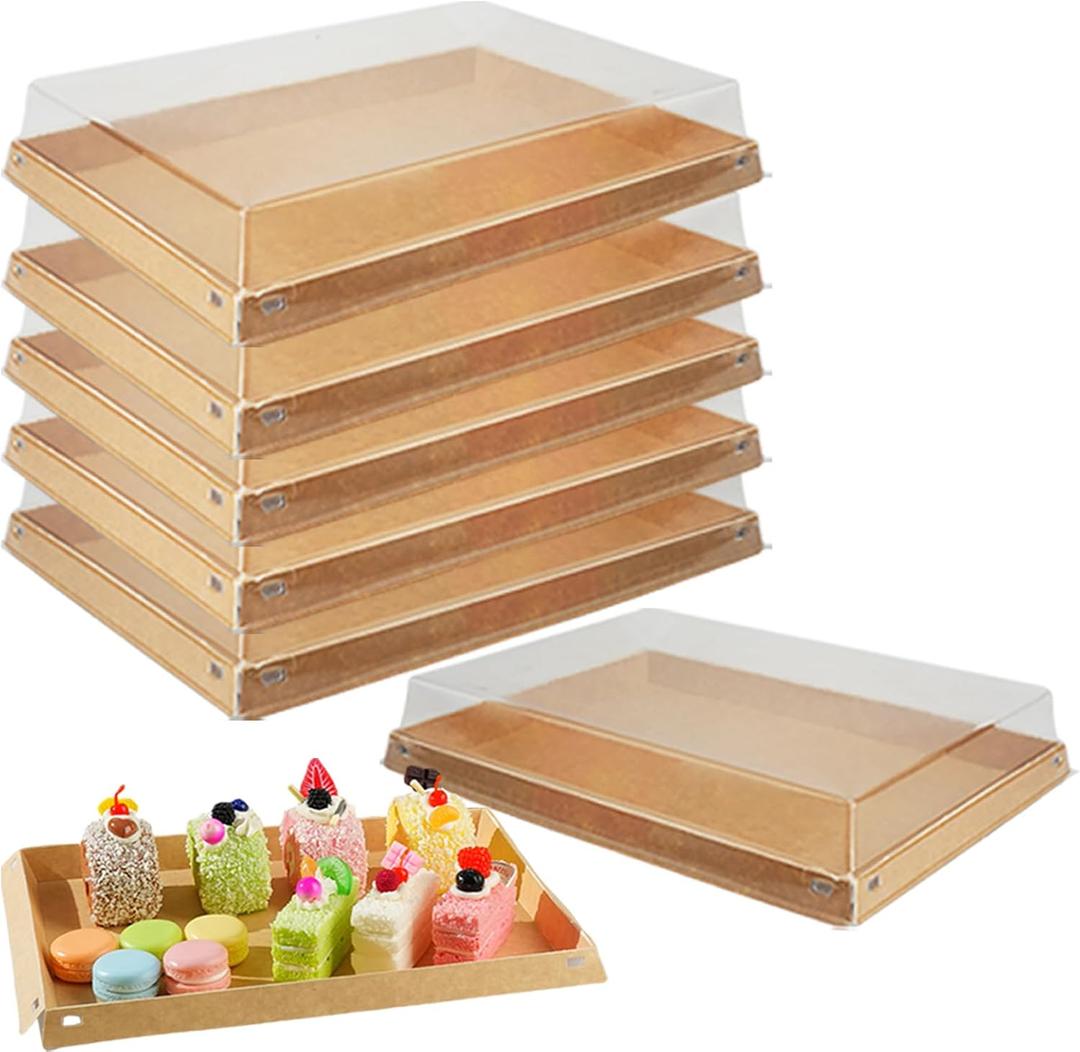 5 Pack 11" x 7.5" Serving Trays Sets Catering Trays with Lids, Paper Charcuterie Boxes with Clear Lids, Party Platters Take Out Food Containers for Snacks Fruit Cookies Dessert Sandwiches (Small)