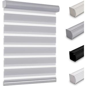 Youngoo Cordless Zebra Shades, Dual Layer Sheer Blinds 70% Blackout, Light Filtering Window Treatments Privacy Control, 26" W x 72" H, Grey