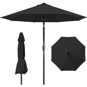 10FT Patio Umbrella Outdoor Market Umbrella with Crank and Tilt, 8 Flexible Fiberglass Ribs, UV-Resistant Waterproof Canopy for Patio, Deck, Garden, Backyard, Black