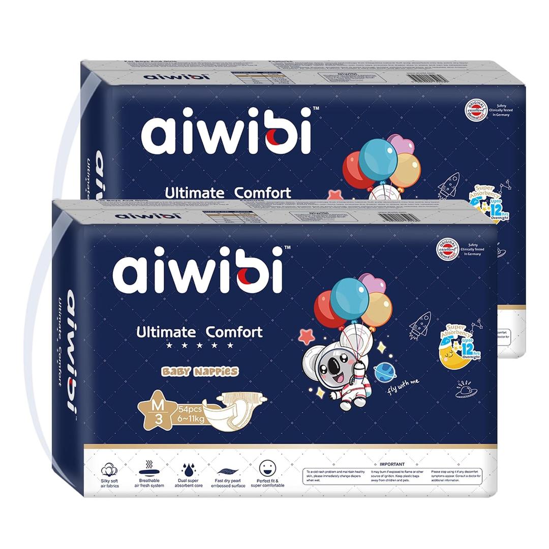 Ultimate Comfort Size 3 Overnight Diapers, Disposable Baby Diapers, (13-24 lbs) 108 Count, Super Absorbent Night Time Protection