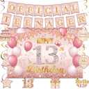 13th Birthday Decorations for Girls, Rose Gold Official Teenager Party Decorations Happy 13th Birthday Backdrop Official Teenager Banner and Hanging Swirls for 13 Birthday Girl Decorations
