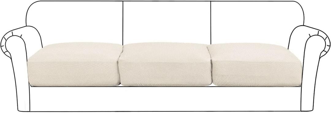 Flamingo P Large Couch Cushion Covers 3 Piece Set Sofa Seat Slipcovers for Deep Oversized Cushions with Elastic Bottom Furniture Protector for Pets & Kids, 3 Seat XL Cushion Cover, Ivory