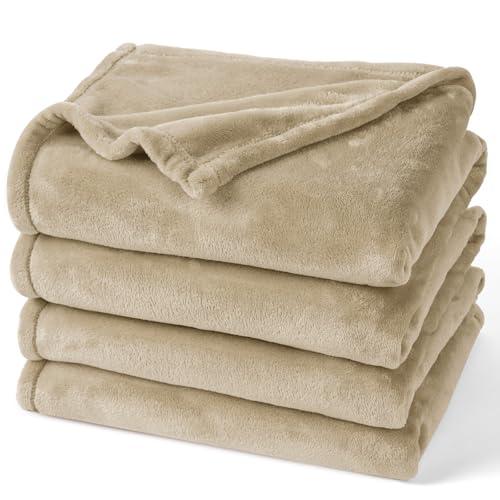 PHF Ultra Soft Fleece Blanket Queen Size, Cozy 300gsm Lightweight Bed Blanket, No Shed No Pilling, Plush Anti-Stati Microfiber, Room Home Decor Gifts for Women and Men, 90" x 90", Khaki