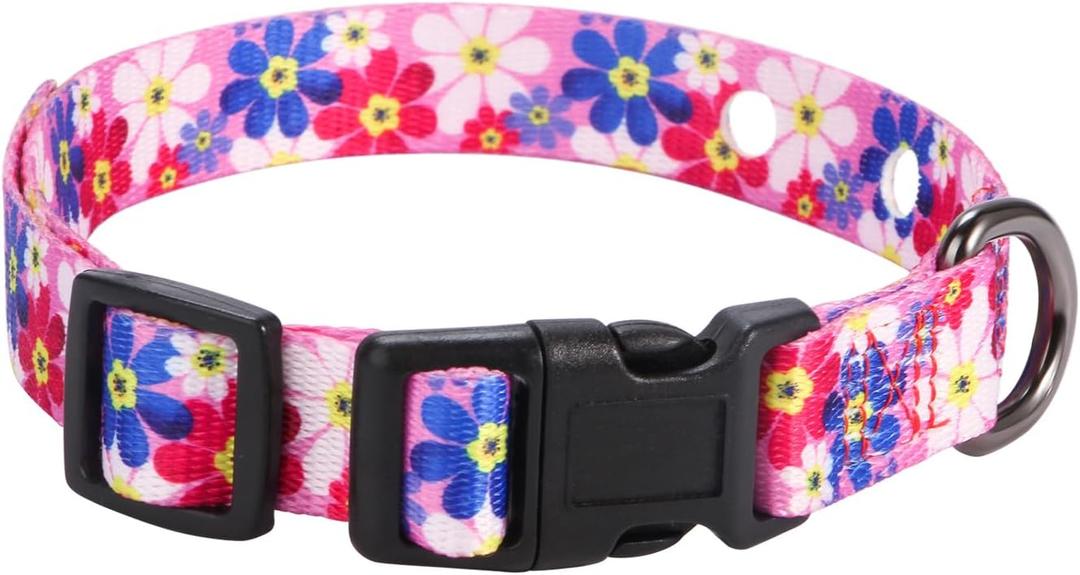 Rhea Rose 1 Inch Replacement Collar Strap Shock Collar with 2 Holes, Compatible with Nearly All Brands and Models of Underground Electric Dog Fences and Training Collars, Pink Daisy