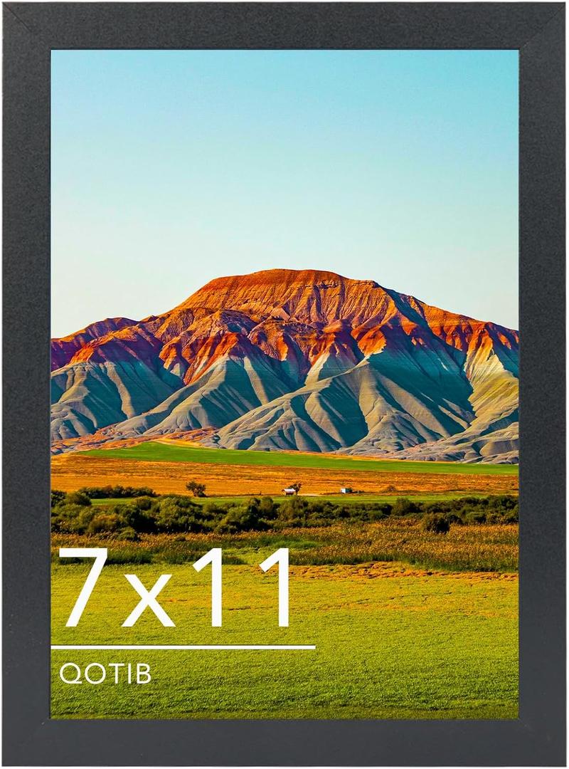 7x11 Picture Frame Black for Wall Mounting or Tabletop, Wood 7 x 11 Frame Photo Frame for Wall Hanging Horizontally or Vertically, Black, 1 Pack