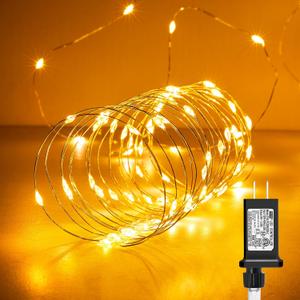 Fairy Lights Plug in, 66Feet 200LEDs Warm White String Lights, Waterproof Flexible Silver Wire for Bedroom Dorm Wedding Garland Wreath Wall Mason Jar Indoor Outdoor Christmas Tree