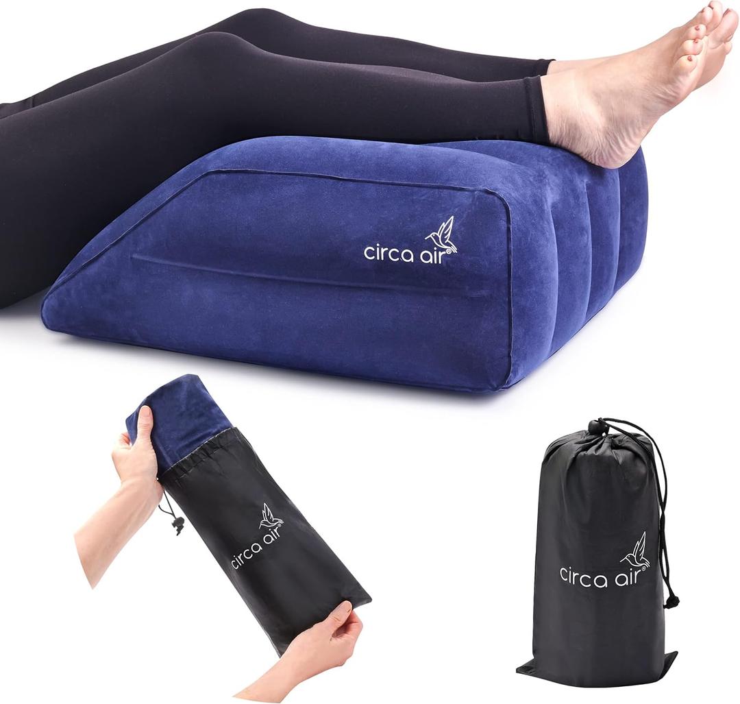 Circa Air Inflatable Leg Elevation Pillows for Swelling and Edema Relief, Travel Wedge Pillow for Legs, Foot Ankle Knee and Lower Back Pain Support, After Surgery Products (24" x 21" x 9", Blue)