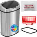 iTouchless 50 Liter / 13 Gallon Stainless Steel Kitchen Trash Can with Sensor 2.0 Tech Touchless Lid and AbsorbX Odor Filter, Oval Slim Space-Saving Automatic Garbage Bin for Home, Office, Business