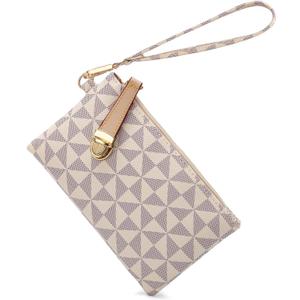 Wristlet Wallets for Women - Small Clutch Purse Leather Handbag with Wrist Strap Large Capacity for Cards/Keys/Phone (White)