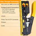 Solsop Pass Through RJ45 Crimp Tool Kit All-in-One Ethernet Crimper Cat7 Cat6 Cat5 Crimping Tool with Network Cable Tester, 50-Pack Cat6 RJ45 Pass Through Connector, 50-Pack Connector Boots