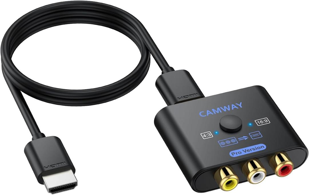 CAMWAY Upgraded RCA to HDMI Converter with HDMI Cable - Higher Quality Images 16:9/ 4:3 Conversion 1080P AV HDMI Video Audio Adapter for Wii/ PS1/ PS2/ N64/ X-box/ DVD/ VCR, Composite CVBS Supports PAL, NTSC