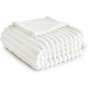 Bedsure White Throw Blanket for Couch - GentleSoft Cozy Blankets for Women, Cute Small Fleece Throws for Girls Graduation, Birthday Gifts for Women, Fathers Day Decor Gifts, Off White, 50x60 Inches