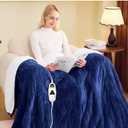 greenoak Heated Blanket Electric Twin 62"X84", Heating Blanket with 10 Heat Levels 1/2/4/6/8 Hours Auto-Off, Soft Flannel Sherpa Warm Heater Christmas Blanket, Sea Blue