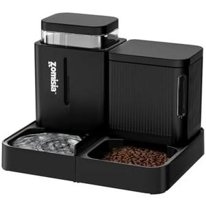 ZOMISIA Gravity Cat Feeder and Water Dispenser, 2 in 1 Automatic Cat Feeder with 180 Degree Rotatable, 2 Pack Large Capacity Self Feeding for Small Medium Dog Puppy Kitten, Black, 0.8 Gallon x 2