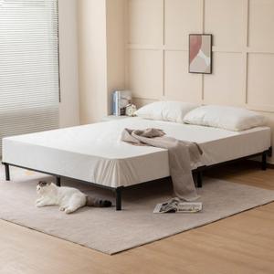 DTIG 7 Inch Tool-Free Easy Assembly Low Bed Frame Queen,No Box Spring Needed, Sturdy Steel Slat Support, Modern Metal Queen Bed Frame, Black