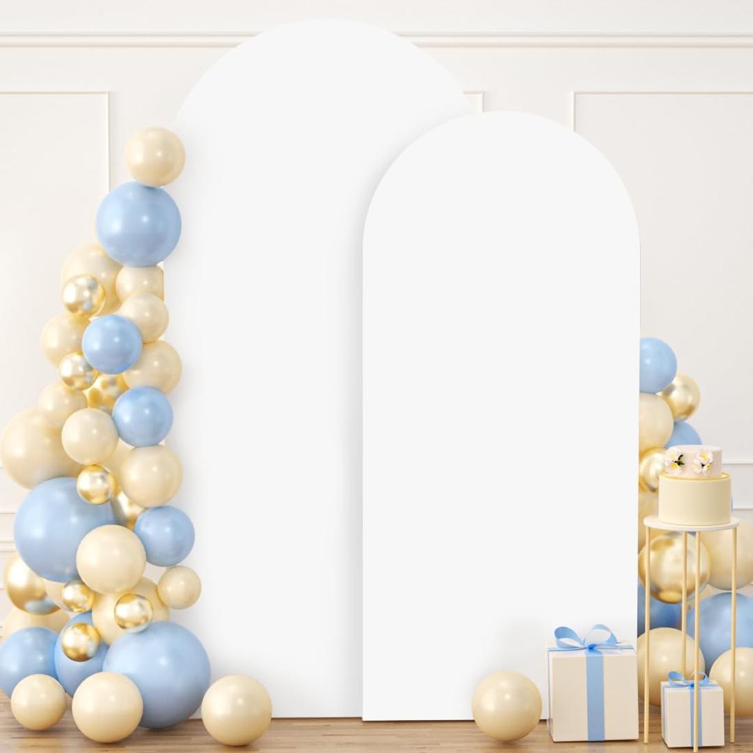 FUHSY Arch Covers Set of 2 Wedding Arch Stand Covers Fitted Spandex Covers for Arch Backdrop Panels (7.2FT, 6FT) Stretchy Chiara Backdrop Stand Set Cover for Birthday Party Baby Shower Decor White