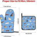 Perinsto Cute Dogs Animals Blue Oven Mitts & Pot Holders 4 Pcs Set, Decorative Heat Resistant Cooking Gloves Microwave Oven Gloves for Kitchen Baking Grilling BBQ