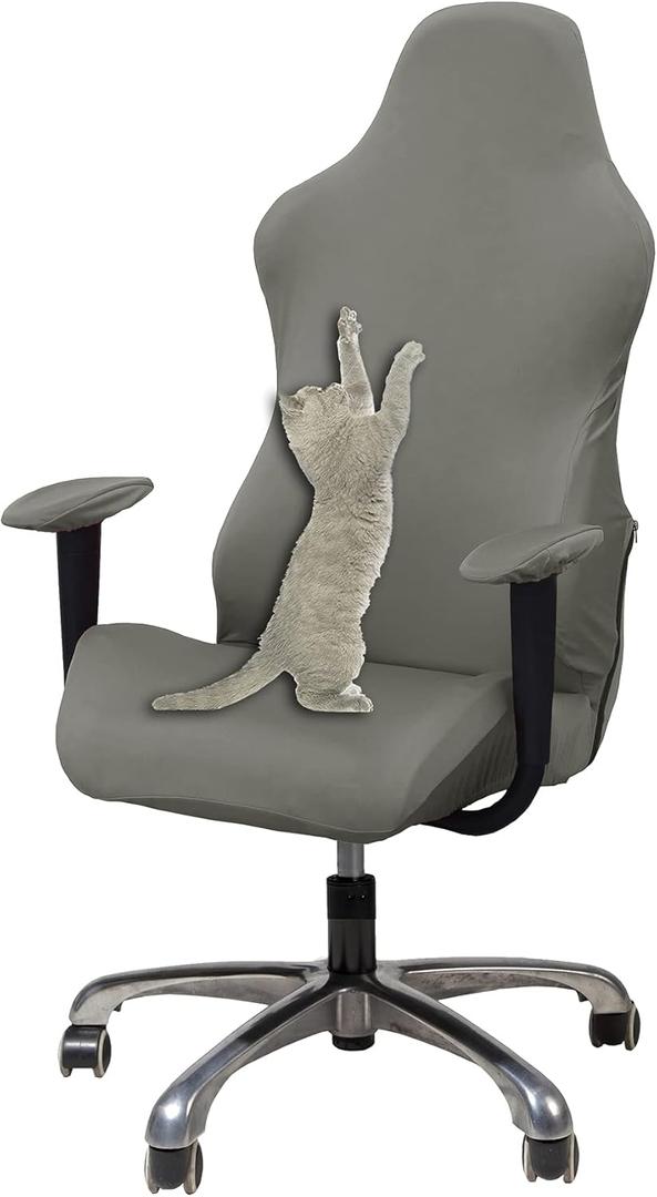 WOMACO Gaming Chair Slipcover Stretch Seat Chair Cover for Leather Computer Reclining Racing Ruffled Gamer Chair Protector (Gray, One-Size) (Grey)