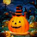 Halloween Pumpkin Decorations Outdoor Solar Lights  Jack O Lantern Garden Statue with Witch Hat, Waterproof Resin Pumpkin Decor for Yard, Patio & Pathway, Fall Decorations