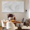 Minimalist White Abstract Wall Art, Hand Painted Textured Canvas in Neutral Beige and Cream Tones, Modern Gallery Wrapped Wall Decor for Living Room Bedroom Dinning Room, Ready to Hang, 24x48 Inch