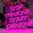 Stop Thinking Start Drinking Neon Sign Pink Led Neon Signs Letter Neon Lights Neon Bar Signs for Wall Decor USB Light Up Sign Neon for Home Bar Man Cave Party Club Restaurant