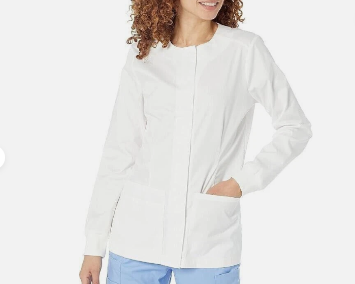 Amazon Essentials Women's Scrub Snap Jacket, White, S
