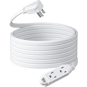 DEWENWILS 3 Outlet Extension Cord with Flat Plug, 25 FT 16/3 Awg Grounded Power Cable for Indoor Use, SPT-3 Cord, White, ETL Listed, 1 Pack