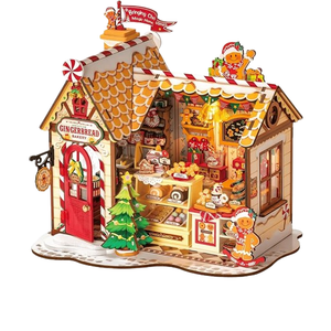 ROBOTIME DIY Miniature House Kit, Tiny House Book Nook for Family and Friends, Mini Wooden Dollhouse Kit for Halloween/Christmas/Birthday Gifts（Gingerbread House）
