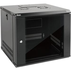 Tecmojo 9U Wall Mount Server Cabinet IT Network Rack Enclosure Lockable Door and Side Panels Black,Cooling Fan, Glass Door, 17.7inch Depth,for 19 IT Equipment, A/V Devices