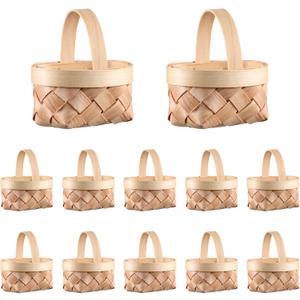12Pack Mini Woven Baskets with Handles, Wood Chip Baskets Farmhouse Small Basket Miniature Flower Basket Woven Candy Baskets for Wedding Party Favors Crafts Decor