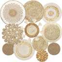 LOMOHOO Set of 11 Boho Wall Basket Decor Wicker Woven Wall Basket Decorations Bohemian Handcrafted Round Basket Hanging decor Bulrush Wall Art Decors for Living Room Rustic Home