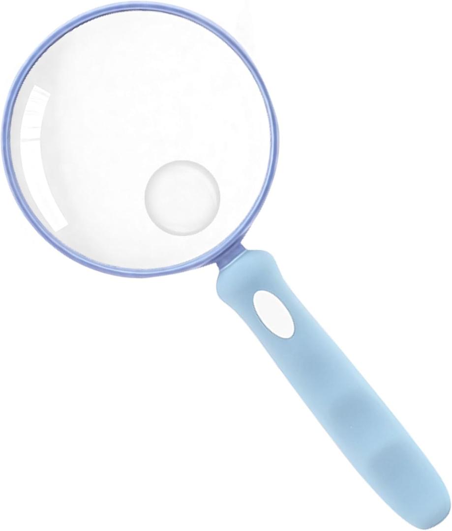 2 x Lakei Magnifying Glass 10X Handheld Reading Magnifying Glass, 90mm Shatter Resistant Lens, Non-Slip Rubber Handle, Suitable for Elderly Reading and Science Hobby(Blue)