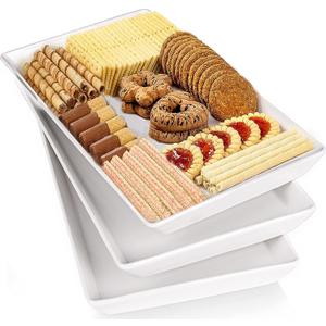 Delling Large Serving Platter, 16" x 9.5" Large Serving Tray, White Rectangular Porcelain Platters for Serving Food, Serving Trays for Party, Entertaining, Appetizer, Charcuterie, Snack - Set of 3