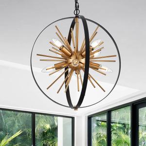 Black Gold Sputnik Chandelier, Starburst Firework Pendant Light fixtures, D18" x H20" 8-Light Sputnik