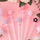 2 x 6Pcs Flower Glitter Cap Straw Cover Cap for Stanley Cup 40oz/30oz Accessories, 10mm Reusable Cute Drinking Straw Topper Accessories, Portable Protector Plugs Decorations Gifts for Party Favors