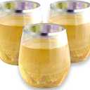 48 piece Stemless Unbreakable Crystal Clear Plastic Wine Glasses Set of 48 (10 Ounce - Silver Rim)