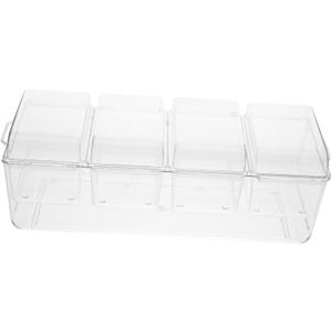 Chilled Condiment Server Tray with Lid 4-Compartment Plastic Serving Platter for Fruit Salad Taco Parties and Outdoor Events Portable Storage for Snacks and Garnishes