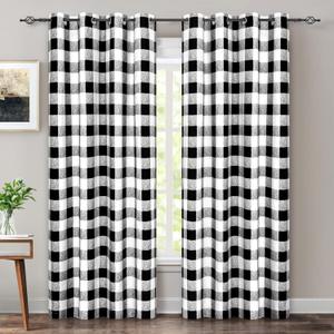 DriftAway Buffalo Plaid Blackout Curtains Black and White Farmhouse Double Layer Thermal Insulated Checkered Gingham Grommet Drapes for Living Room Bedroom 2 Panels Each 52W x 84L Black