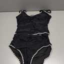 Eomenie Tankini Swimsuit for Women Tummy Control Ruched Two Piece Bathing Suits High Waisted Shell Stitch Swimwear (Small, Black)