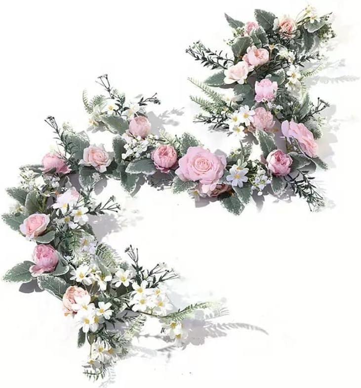 Pink and White Floral Arch Artificial Eucalyptus Flowers Vines6.5ft Faux Floral Vines with Peony Flowers and Greenery for Wedding Arch, Party, Table, Fireplace, Home Wall Decor (Pink)