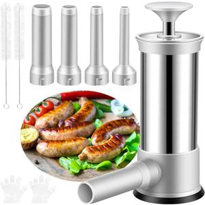 Sausage Stuffer Machine Vertical Sausage Maker, 2025 New Stainless Steel Homemade Sausage Maker w/4 Stuffing Tubes, Manual Sausage Stuffer Meat Filling for Household Kitchen, 2.2LBS Large Capacity (3.74x3.74x9.8 inches)